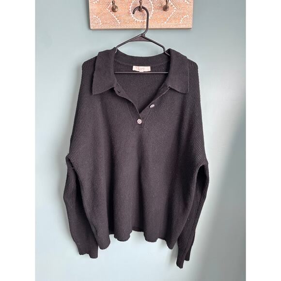 The Loft Black Knit Collar Wool BlendSweater Buttons - Picture 1 of 5